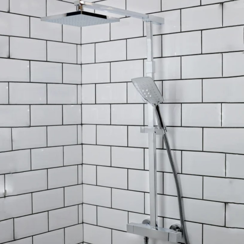 Quadrato Exposed Fixed Head Bar Shower with Diverter & Kit (QD SHXDIVFF C)