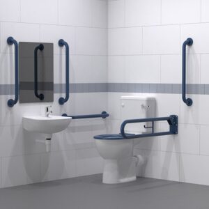 Close coupled Doc M toilet pack with stainless steel concealed fixing grab rails DM200KCS crop 1