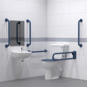 Close coupled Doc M toilet pack with steel concealed fixing grab rails DM200KC DB