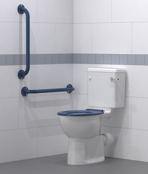 Done Close coupled ambulant Doc M toilet pack with steel exposed fixing grab rails AMBCC crop 1