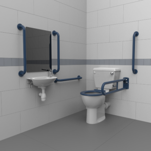 Close coupled Doc M toilet pack with steel concealed fixing grab rails (dark blue)