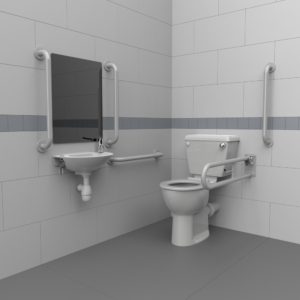 Close coupled Doc M toilet pack with steel concealed fixing grab rails white
