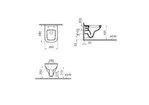 Vitra S20 Wall-Hung WC Pan Short Projection 48cm (5505L003-0101) measurement