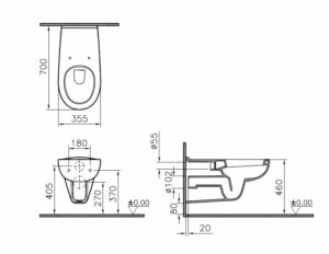 Vitra Special Needs Wall-Hung WC Pan 70cm (5813B003-0075) measurements