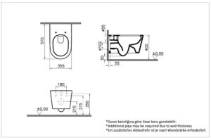 Vitra Wall-Hung WC Pan Rimless (5176B003-0101) measurements