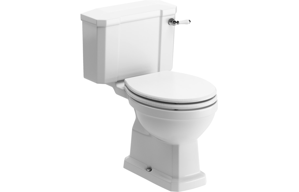 Normandy Close Coupled WC & Satin White Wood Effect Seat w/Brass Hinges