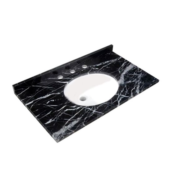 RAK Ceramics Washington 865mm x 505mm Marble Countertop 3 Tap Holes Black
