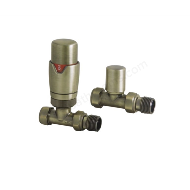 THERMOSTATIC STRAIGHT VALVE & L/S BRUSHED BRASS 148984